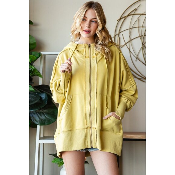 Oli & Hali Jackets & Blazers - Oli & Hali Yellow Washed Hood Zip Up Jacket